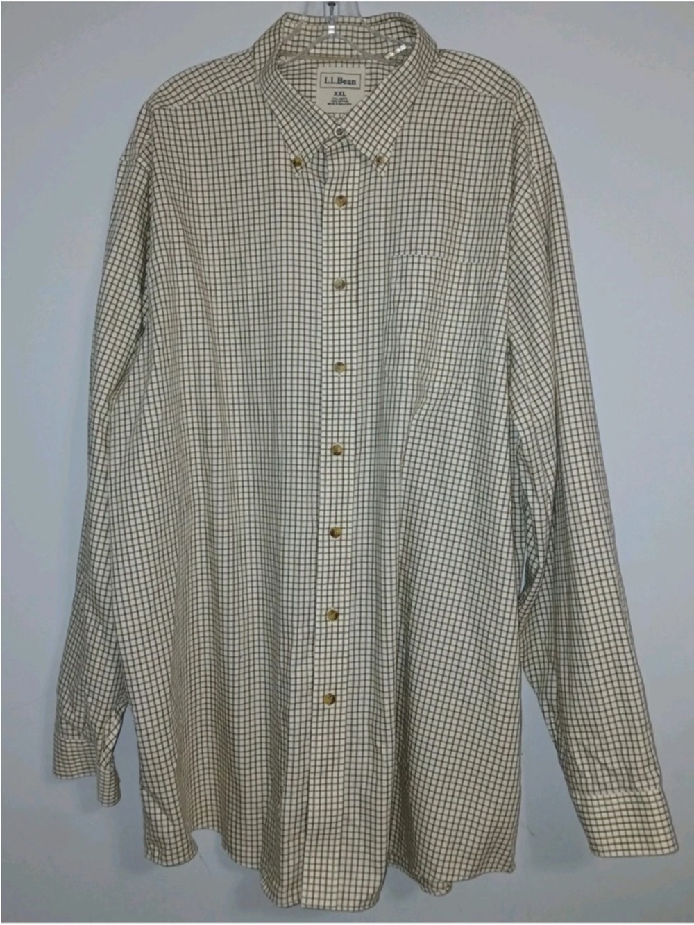 L.L. Bean Men's Cream and Brown Check Button-Down Shirt